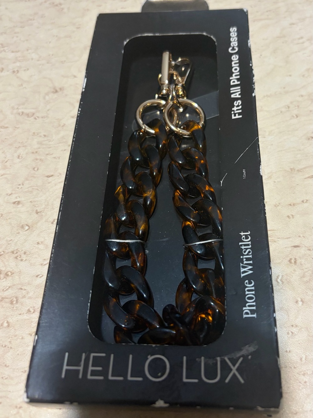 Tortoiseshell Phone Wristlet with Gold like color Hardware